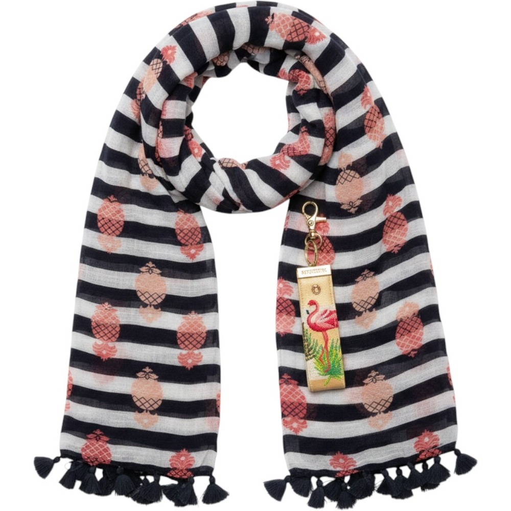 Spartina 449 Daufuskie Island Pineapples Stripes Scarf Flamingo‎ Key Chain